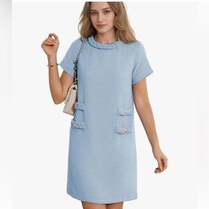 Yioaga light blue tweed Jackie-o Dress Size XS NWT